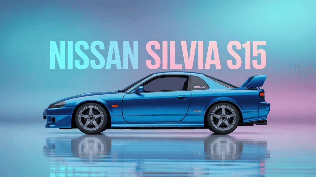nissan silvia s15 bleue vue artistique châssis bas phares en amande