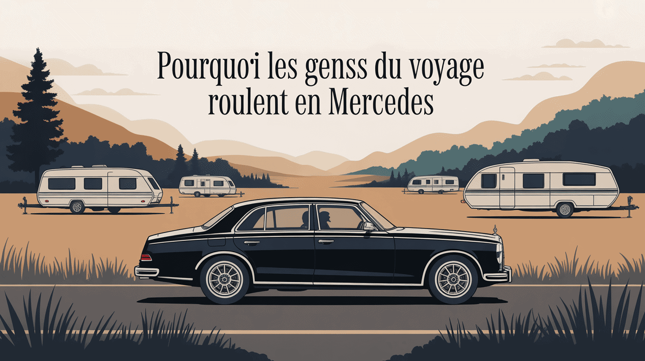 pourquoi les gens du voyage roulent en mercedes illustration luxe route campagne caravane
