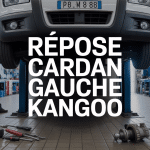 repose cardan gauche kangoo véhicule sur chandelles en atelier