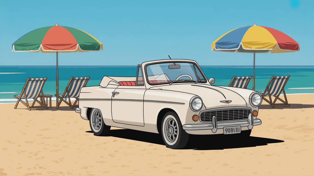 illustration 4l plein air cabriolet blanche à la plage