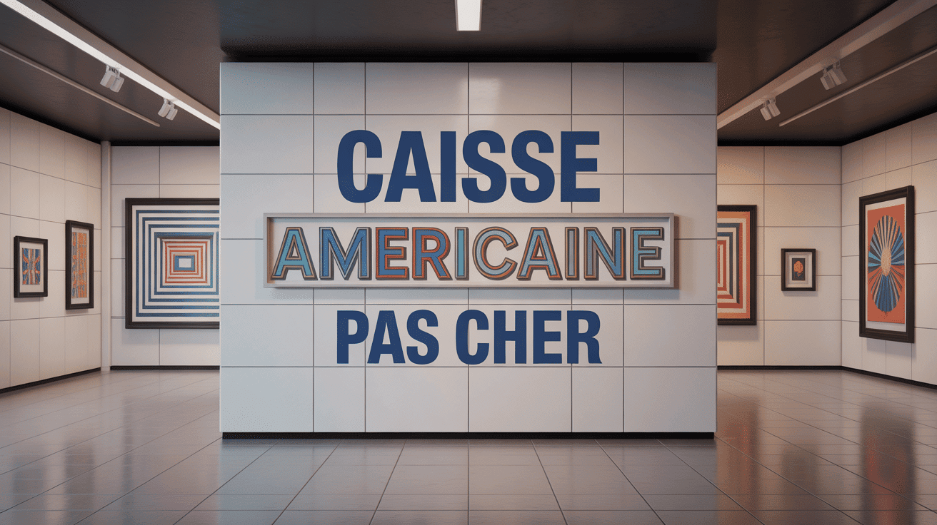 Caisse américaine pas cher blanche exposant une œuvre d'art moderne