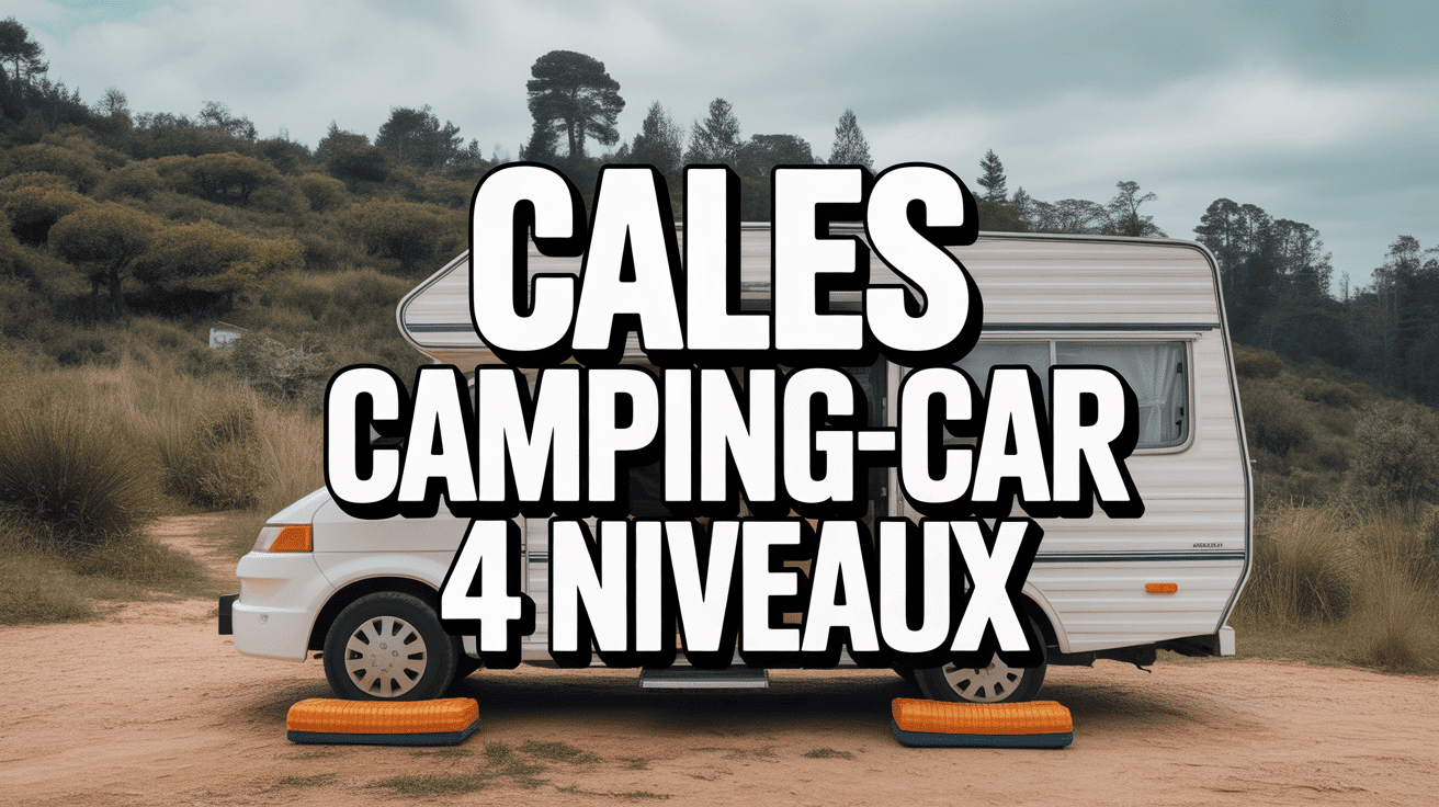 cales camping-car 4 niveaux sous roues sur terrain en pente
