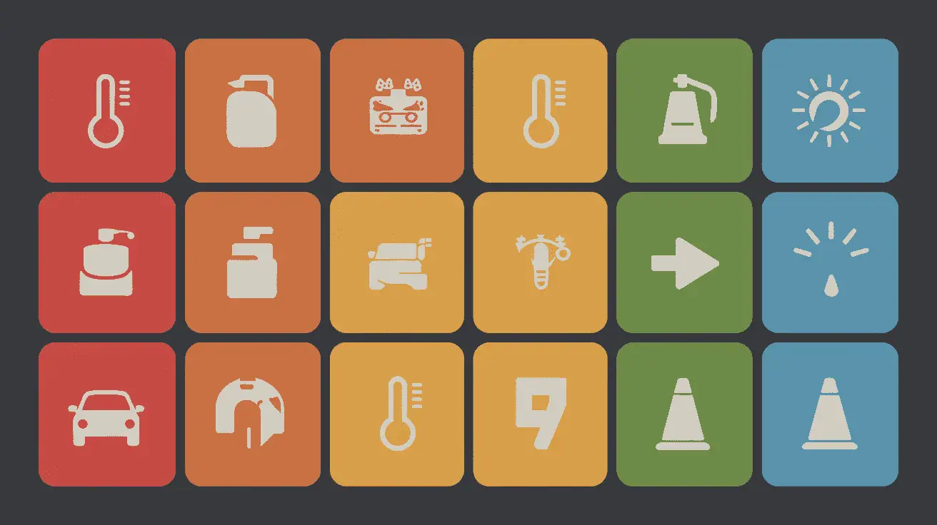 Pictogrammes liste voyant Peugeot 206 code couleur