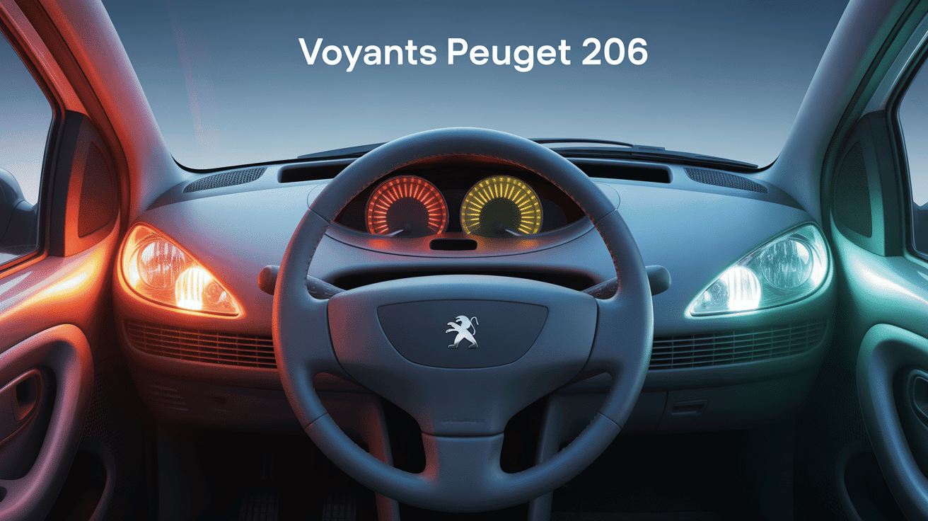 Tableau de bord avec voyant Peugeot 206 lumineux