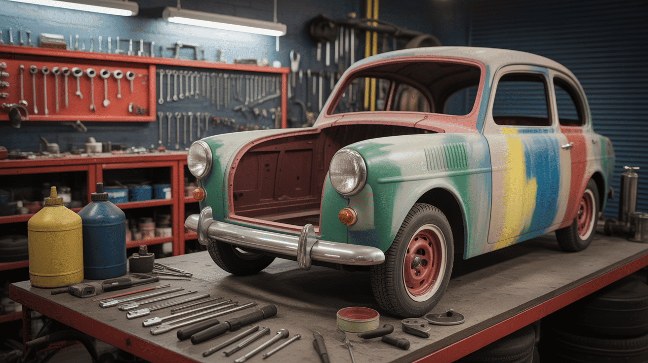 mini cooper moke restauration garage vintage