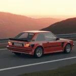 rs turbo ford escort rouge route montagne coucher soleil