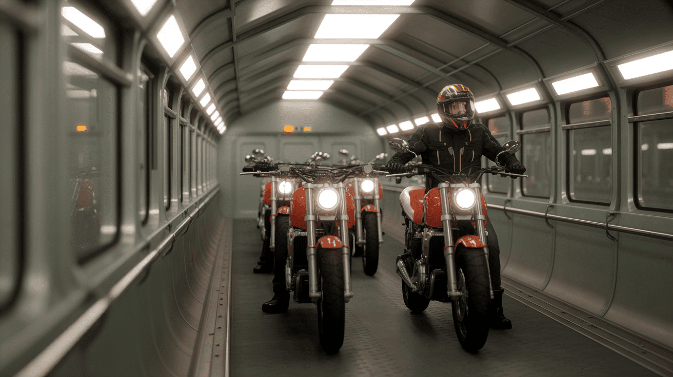 Sécurité moto dans navette tunnel sous la Manche