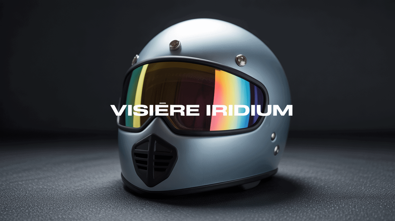 Visière iridium argentée sur casque moto