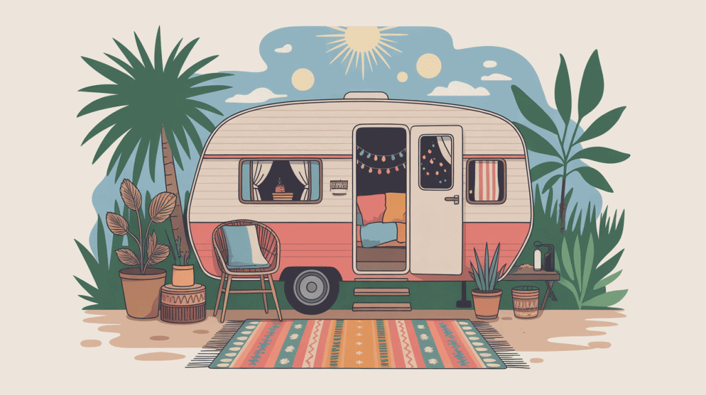 illustration caravane boheme cocon textile vintage