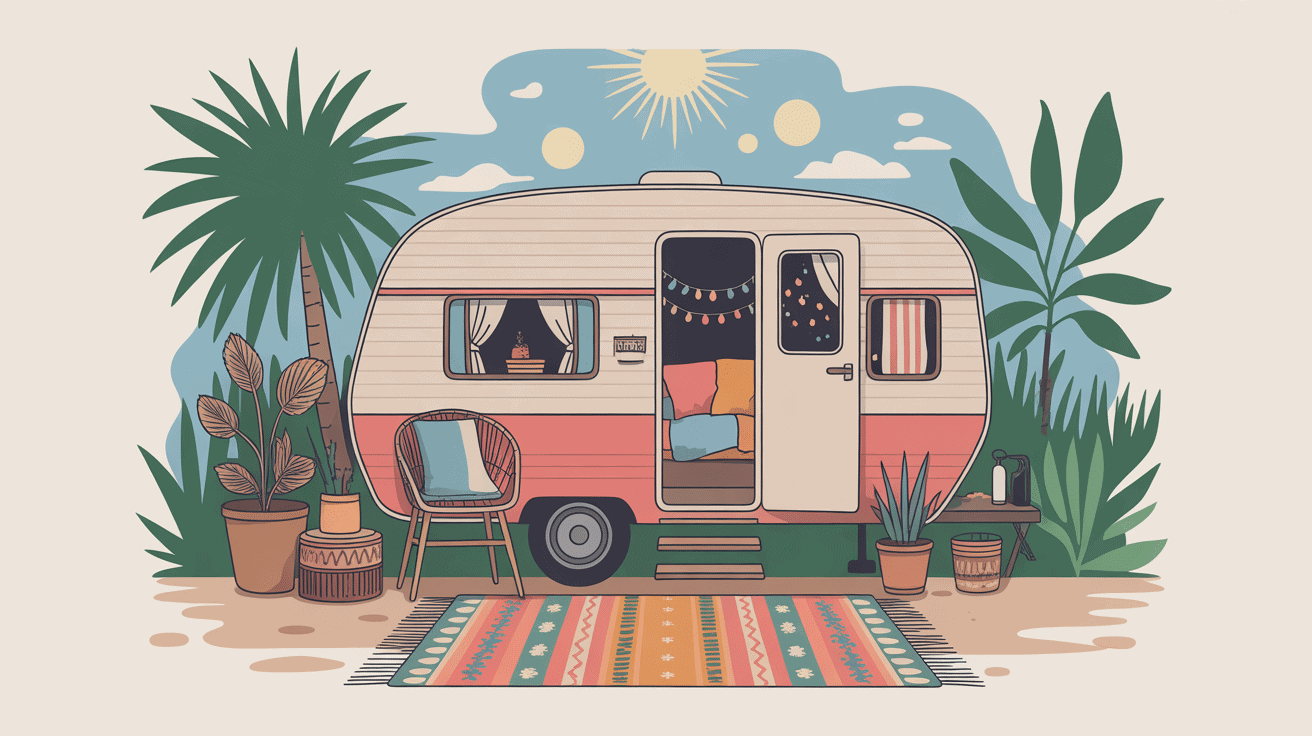 illustration caravane boheme cocon textile vintage
