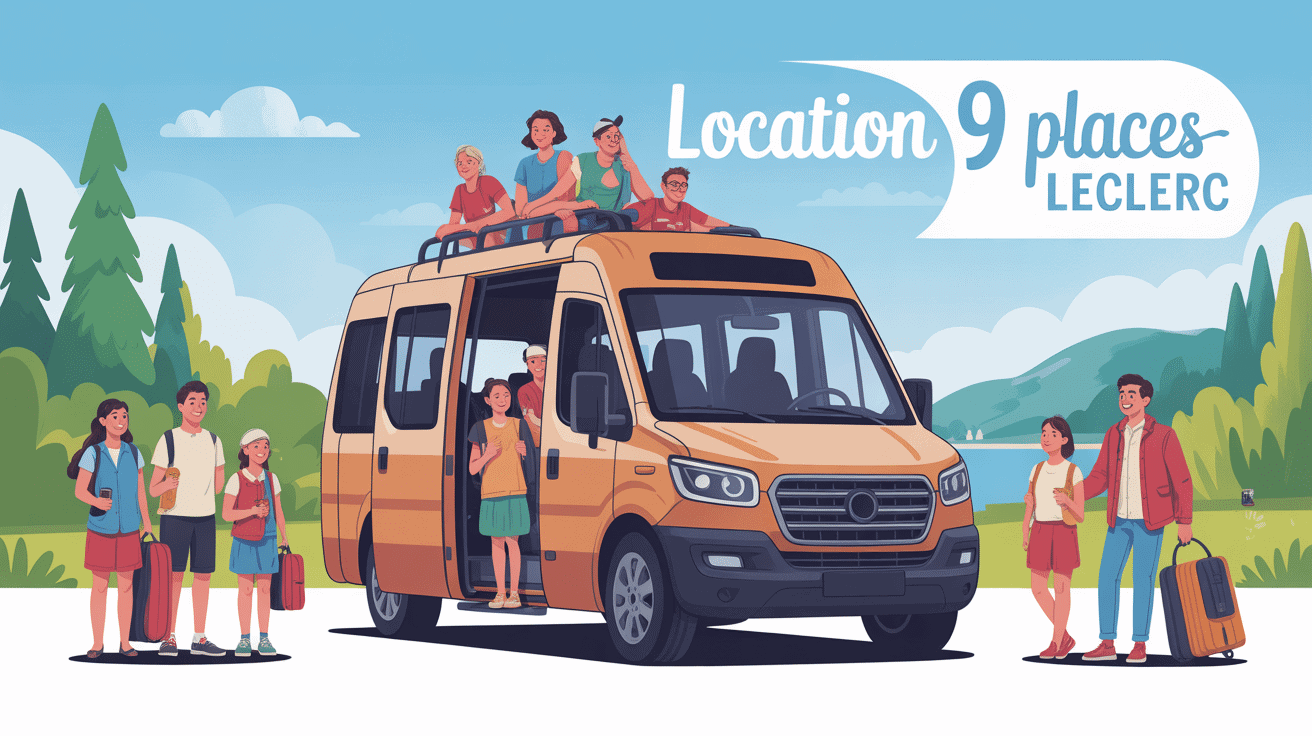 Location 9 places Leclerc minibus illustration moderne