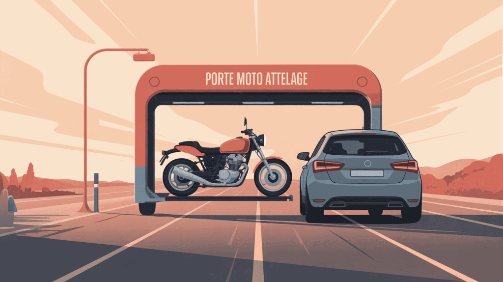 porte moto attelage fixé sur voiture, transport sécurisé