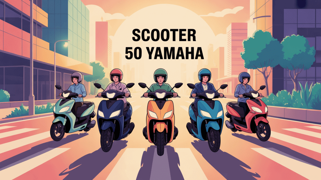 Illustration urbaine avec 50 scooter Yamaha Neo's Aerox BW's