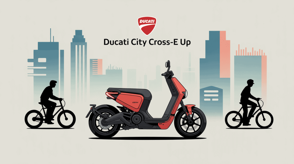 ducati city cross-e up safety dans une scène de ville stylisée