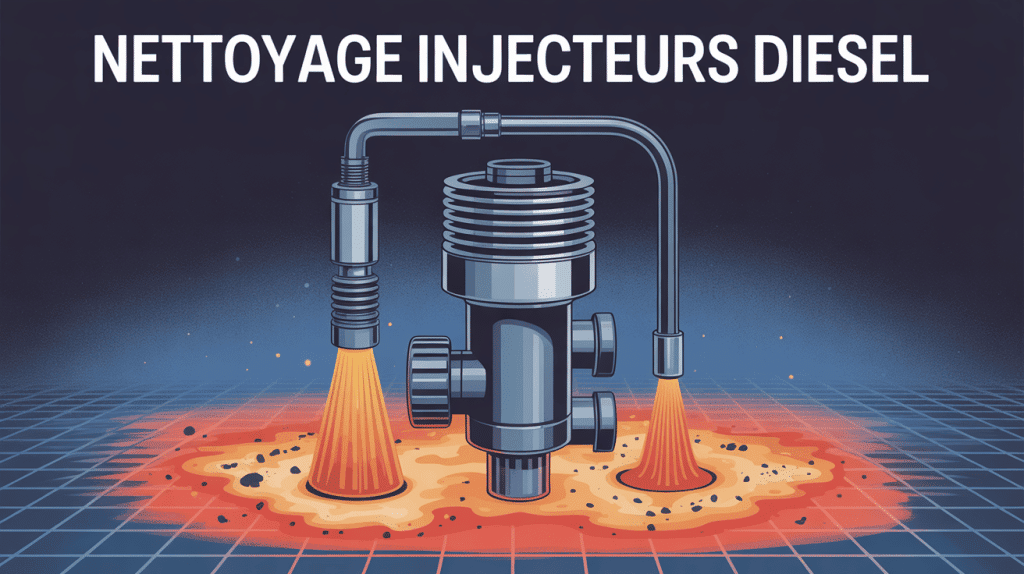 Illustration du nettoyage des injecteurs diesel, prévention perte de puissance