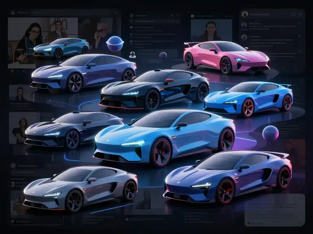 montage de concepts et rendus de peugeot 608 sur fond digital