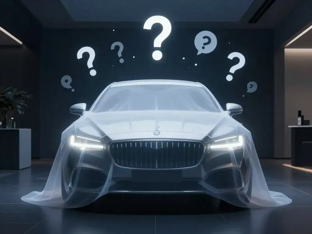 silhouette mystérieuse de peugeot 608 en salle d'exposition