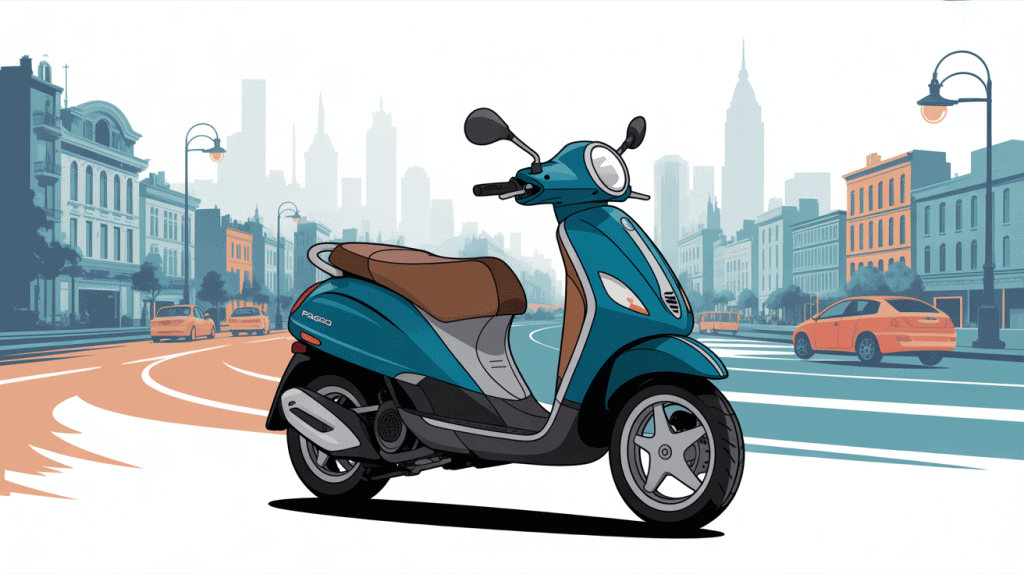 Image du scooter zip dans une scène citadine stylisée