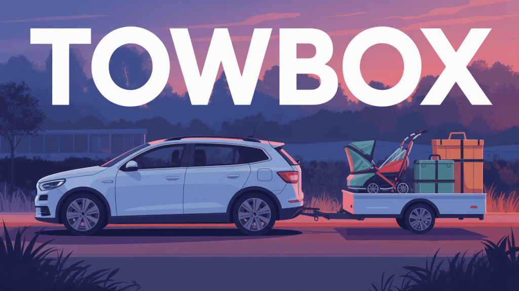 towbox fixé sur attelage voiture familiale