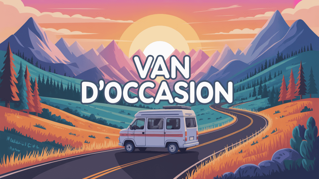 illustration van d occasion sur route montagne