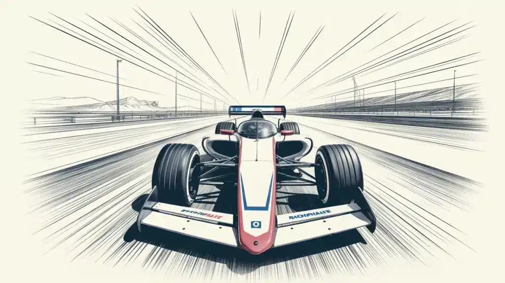 Dessin de formule 1 en perspective, châssis et vitesse