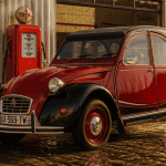 2cv charleston rouge noire restaurée devant station rétro