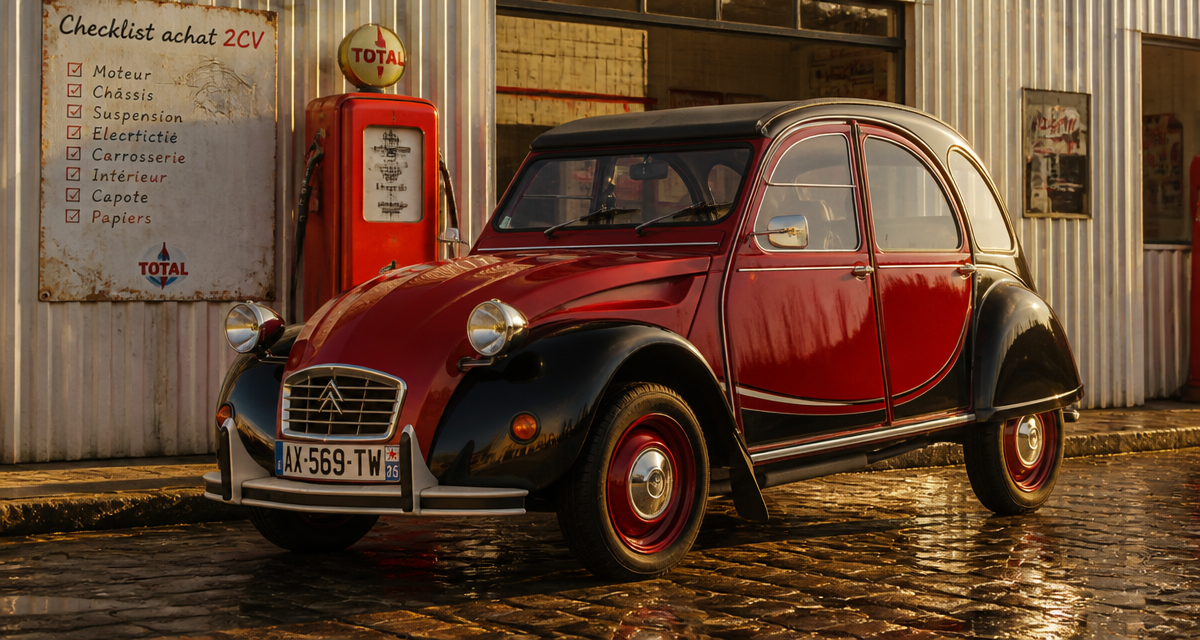 2cv charleston rouge noire restaurée devant station rétro