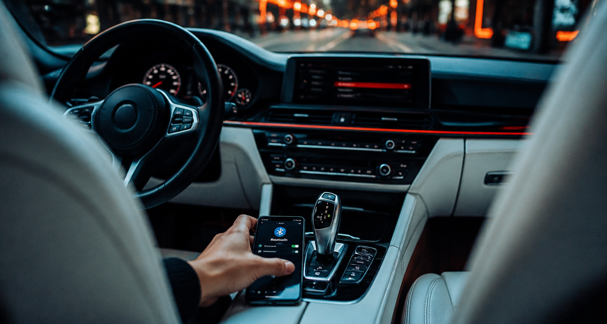 bluetooth dans voiture main pose smartphone sur console