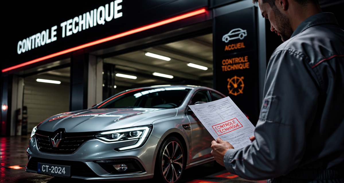 controle technique pour voiture neuve devant garage