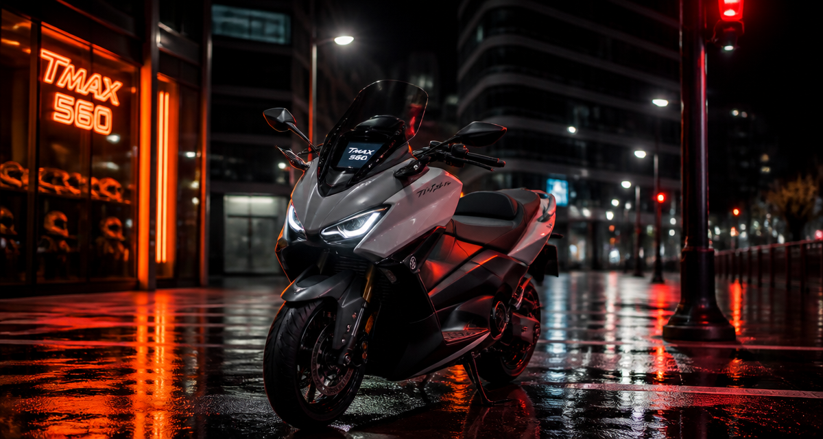 scooter tmax 560 stationné ville nuit