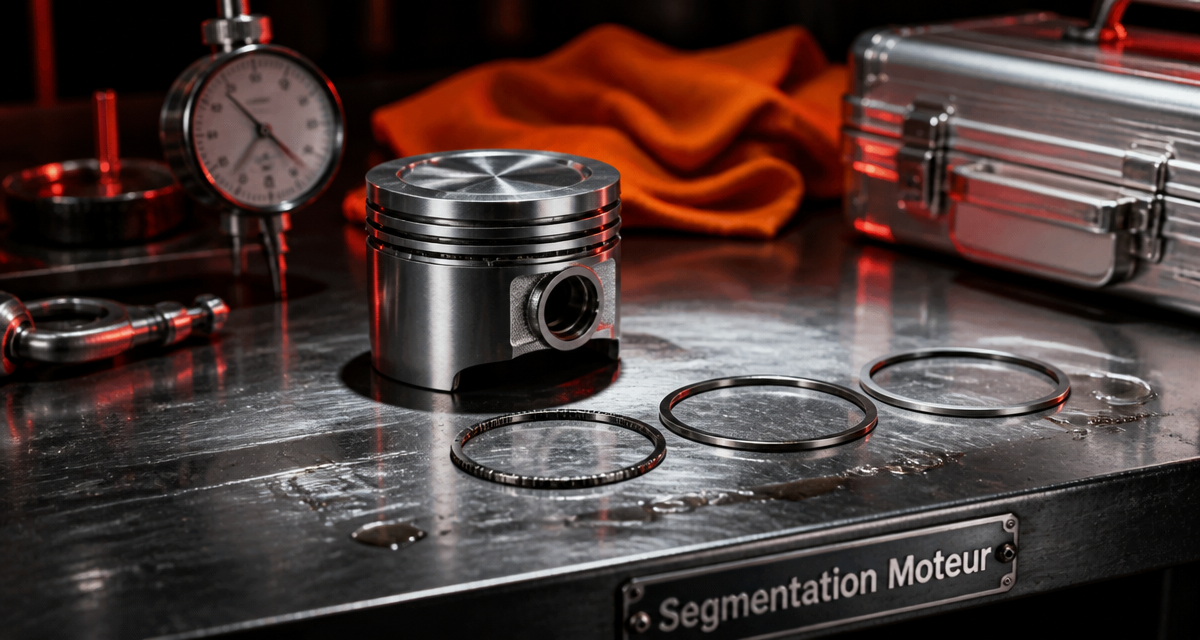 Segmentation moteur, segments de piston alignés sur établi