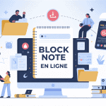 illustration block note en ligne collaboration synchronisation