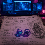 d100 sur fiche de personnage ambiance nocturne