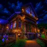 maison minecraft facile en bois façade nuit