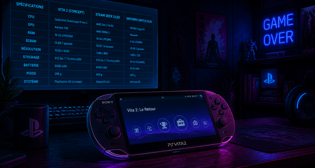ps vita 2 sur bureau gamer ambiance neon