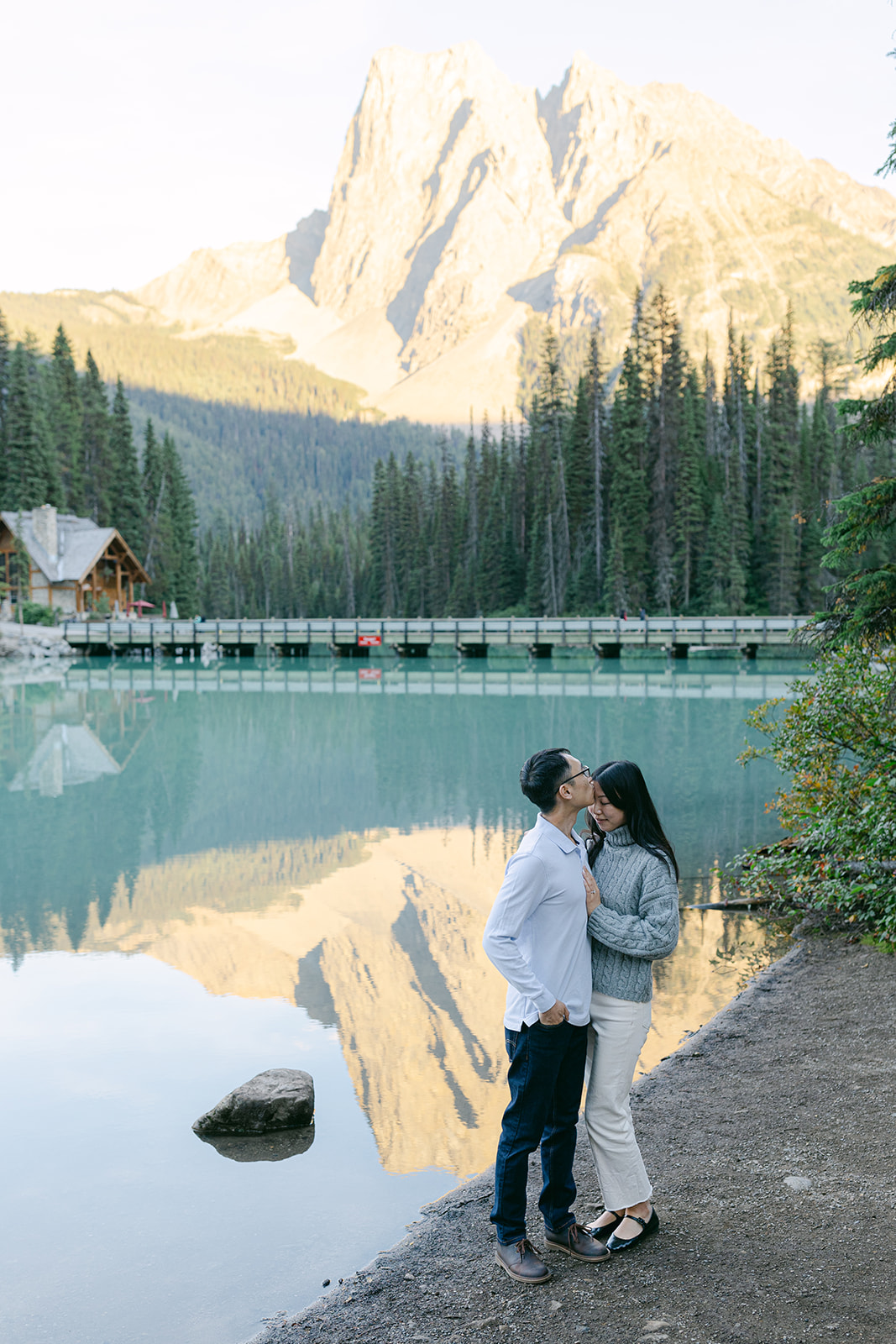 Banff engagement photographer capturing a golden hour engagement session in Banff National Park