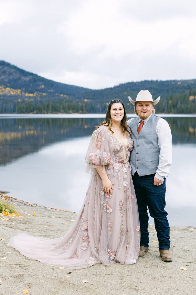 Jasper elopement with peaceful lake and reflection of mountains