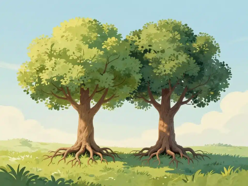 Deux arbres symbolisant couple homme amoureux sain