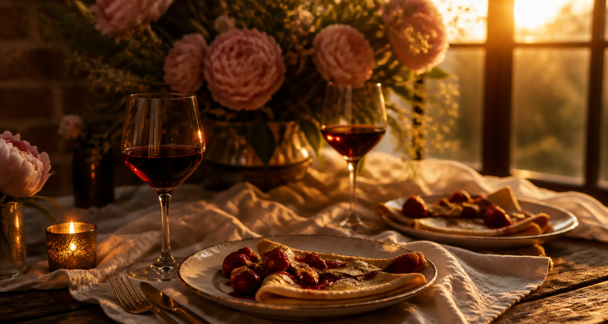 noce de crepe assiettes crêpes bouquet pivoines