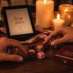 Sexsy game : dés et cartes sur plateau, ambiance bougies