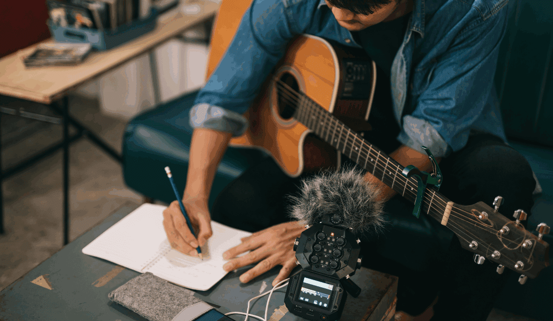 musicians working on sync tracks in a studio