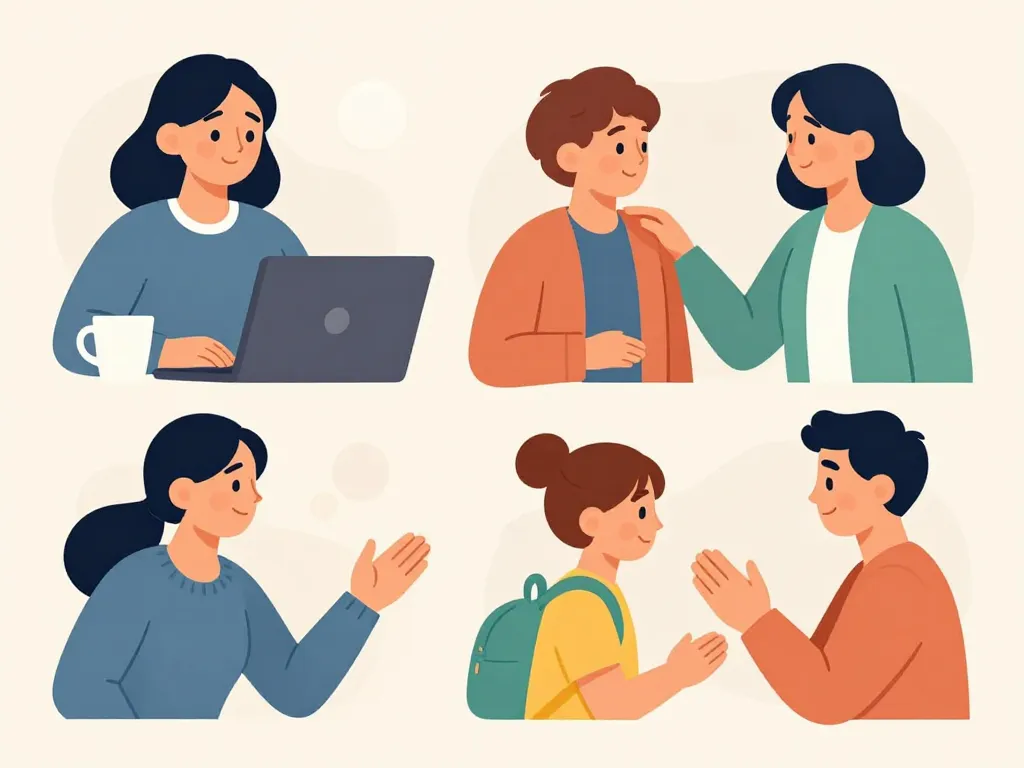 scènes authentiques journée du compliment au travail, en famille et entre amis