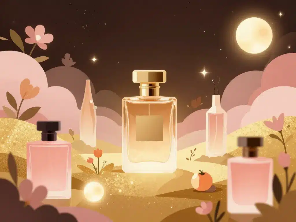 univers parfum madawi mystérieux flacons et fleurs dorées