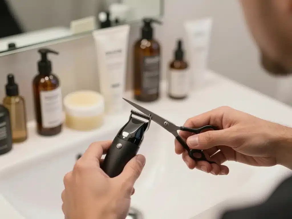 Entretien barbe hipster avec outils et produits