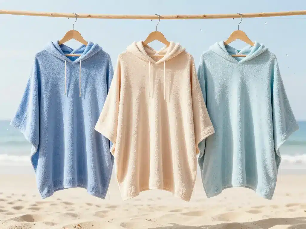 différents ponchos de bain adulte en éponge suspendus