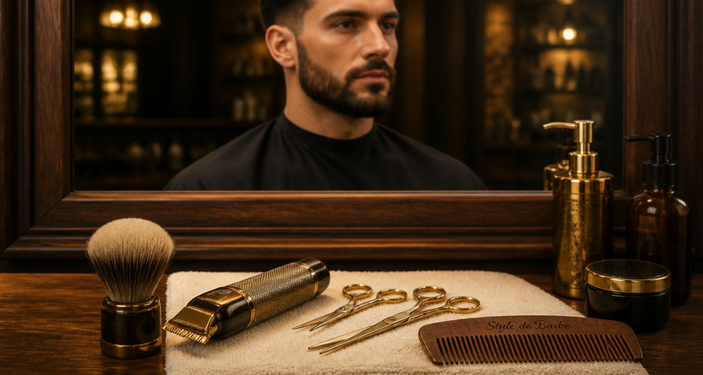 Barbe style homme dans salon de barbier
