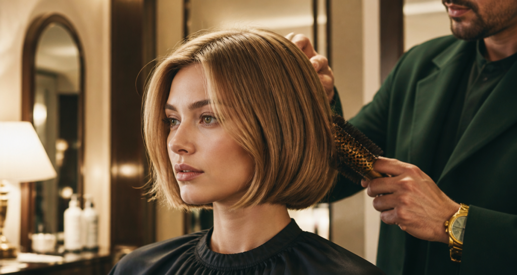 coiffure cheveux fins carré structuré en salon
