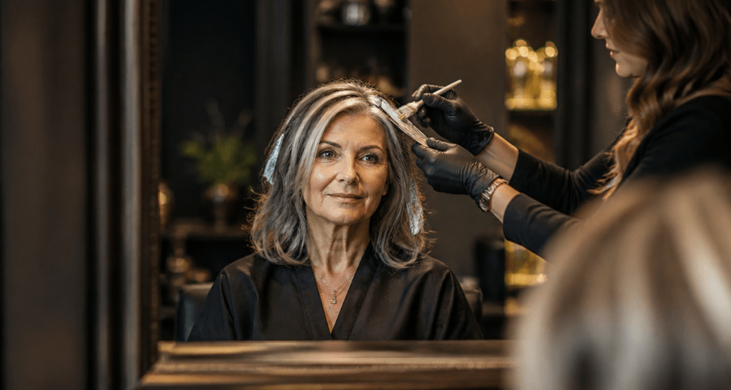 quel balayage sur cheveux blancs femme élégante