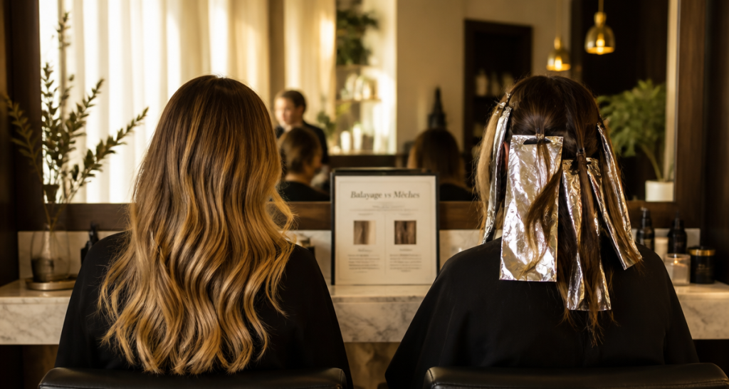 Différence balayage et mèches sur deux clientes