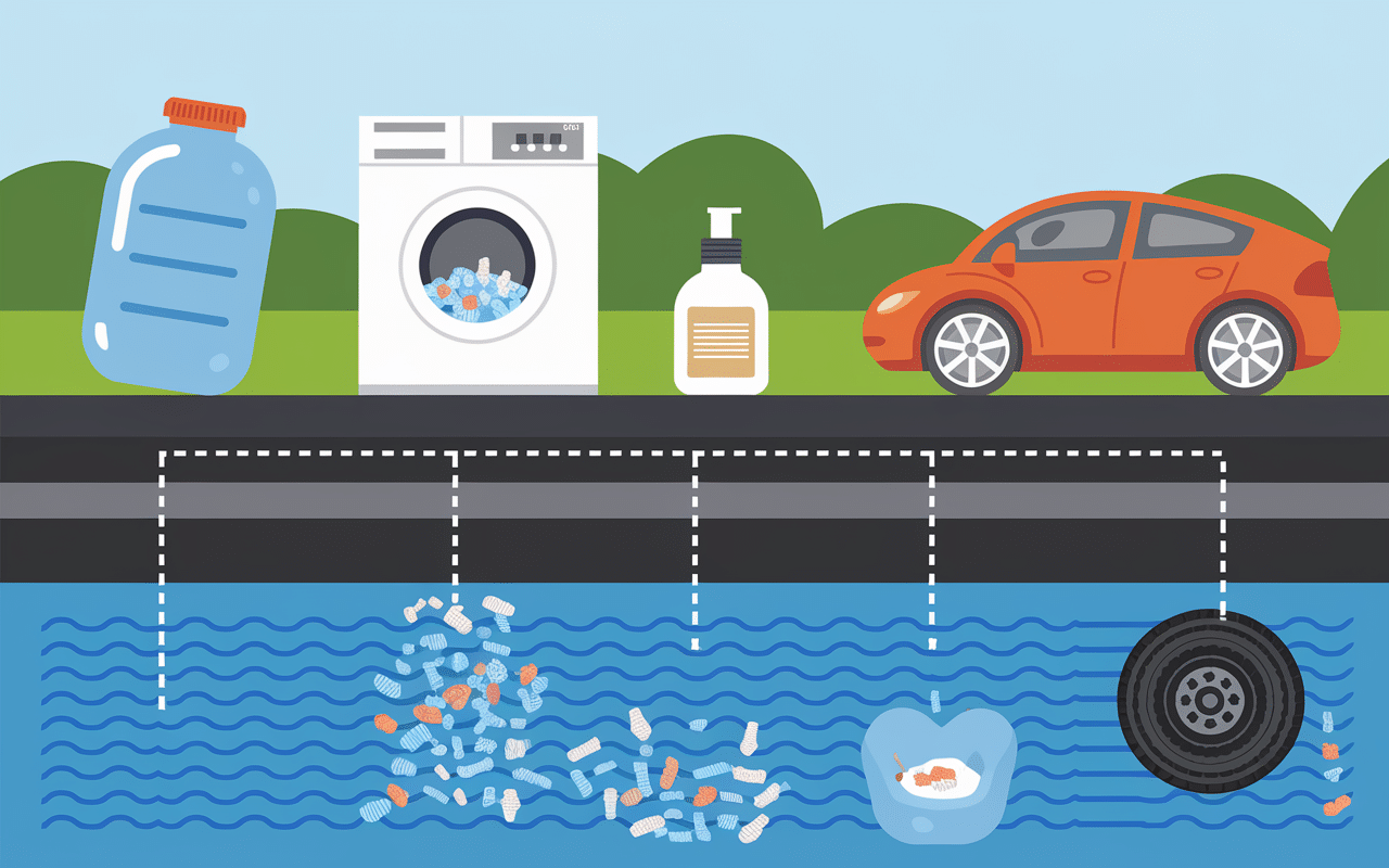 Diagramme sources microplastique bouteille plastique machine laver cosmétiques pneu